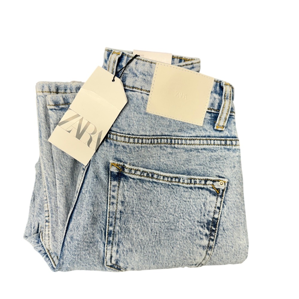 Zara Jeans Womens‎ 4 (26x27 ACTUAL) Mom Fit Light Blue Acid Wash High Rise NEW